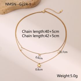 Double-layer Six-pointed Star Rhinestone Pearl Stainless Steel Necklace 18K Gold Plating Ins Design Sense (Option: NMSN G2241-18K)