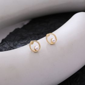 Hollow Diamond Square Stud Earrings (Option: Round pearl)