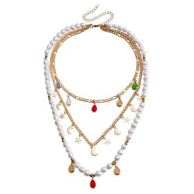 Bohemian Contrast Color Rice-shaped Beads Stringed Beads Multi-layer Necklace (Option: ZW385color)