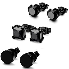 Punk Square Black Zircon Stud Earrings Set 6mm (Option: Set 3Pair)