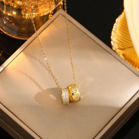 Korean Style Simple Rhinestone Carved Ring Pendant Necklace (Option: 8088 Gold)