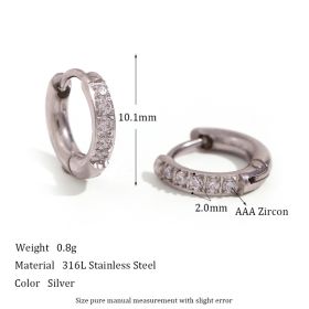 Women's Fashion Titanium Steel Rounded Edge Zircon Earrings (Option: Steel-10mm)