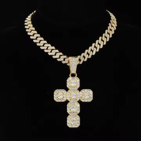 13mm Width Football Pendant Necklace,Full Diamond Cross Pendant Necklace, 3D Diamond Gold Zinc Alloy Stainless Steel Religious Zircon (Option: Golden)