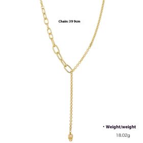 Popular Punk Inlaid Zirconium Skull Y-shaped Necklace (Option: NCN02278color)