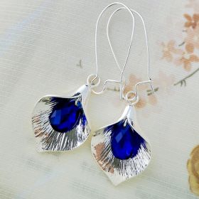 Alloy Orchid Long Crystal Earrings (Option: Royal Blue)