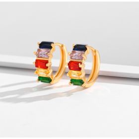 Fashion Multi-style Square Crystal Zircon Ornament Gold Plated Diamond Ear Ring (Option: EH011)