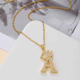 1PCS Fashionable Gold Diamond Crown Uppercase Letter Popular Pendant Necklace Suitable For Daily Use Festivals Parties Gifts Jewelry Set (Option: Gold-A)