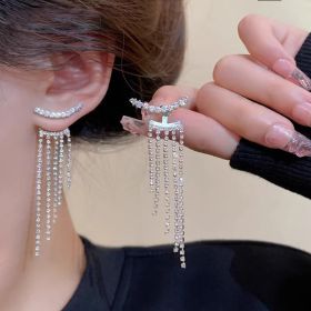Sterling Silver Needle Sparkling Long Fringed Zircon Earrings (Option: A559)