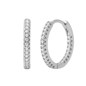 Circle Female Earrings Ear Clip Multicolor Zircon Elegant (Option: Silver White Diamond)