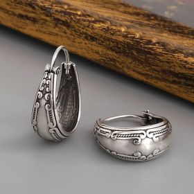 Vintage Carved Pattern Earrings Fashion Ladies' National Style Jewelry Earrings (Option: Silver)