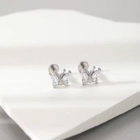 Butterfly Whisper 1 Pair Of Women's Earrings, Butterfly Shaped Earrings, Stainless Steel Zircon Earrings With Flowers, Crystal Clusters Blooming (Option: Silver)