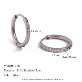Women's Fashion Titanium Steel Rounded Edge Zircon Earrings (Option: Steel-16mm)