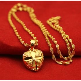 Gold-plated Brass Pendant Necklace For Women, Water Wave Textured Collarbone Chain (Option: Doublesided heart necklace)