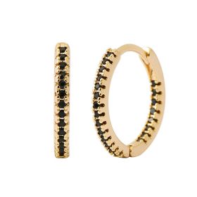 Circle Female Earrings Ear Clip Multicolor Zircon Elegant (Option: Gold Black Diamond)
