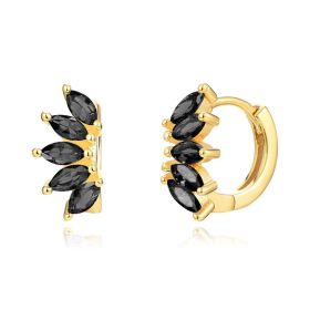 Ins Style Color Zircon All-match Earrings Symmetrical Horse Eye Stone (Option: Gold Plated Black Diamond)