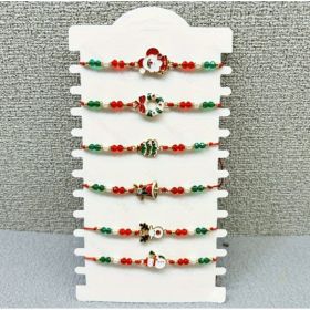 Bell Christmas Tree Crystal String Beads Braided Bracelet Suit (Option: A set contains 6)