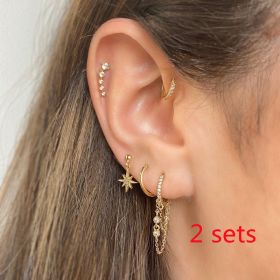 Romantic Star And Moon Series Popular Butterfly Earrings (Option: Gold 2set-B)