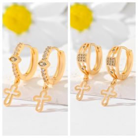 Popular Multi-style Design Gold-plated Ornament Cross Earrings (Option: EH056 and EH052)