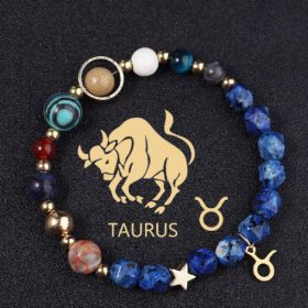 Twelve Constellations Bracelets Natural Stone Cut Surface Hemp Stone Eight Planets (Option: Taurur)
