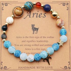 Twelve Constellations Bracelets Natural Stone Beaded Eight Planets (Option: Aries Agate Flowers)