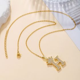 1PCS Fashionable Gold Diamond Crown Uppercase Letter Popular Pendant Necklace Suitable For Daily Use Festivals Parties Gifts Jewelry Set (Option: Gold-H)