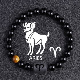 Twelve Constellation Black Glass Tiger-eye Bracelet (Option: Aries)