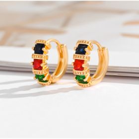 Fashion Multi-style Square Crystal Zircon Ornament Gold Plated Diamond Ear Ring (Option: EH006)