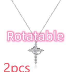 Fashion Jewelry Cross Full Diamond Crown Rotatable Necklace (Option: Silver Crown Rotatable-2PCS)
