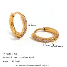 Women's Fashion Titanium Steel Rounded Edge Zircon Earrings (Option: Gold-12mm)