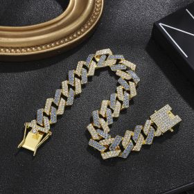 Diamond Men's Hip Hop Style Chunky Necklace (Option: Diamond Shape Gold Blue 8inch)