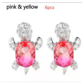 Cute Little Animal Niche Design Earrings Jewelry Stud Earrings (Option: Pink yellow 6pcs)