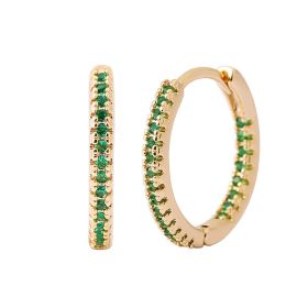 Circle Female Earrings Ear Clip Multicolor Zircon Elegant (Option: Gold Lvzuan)