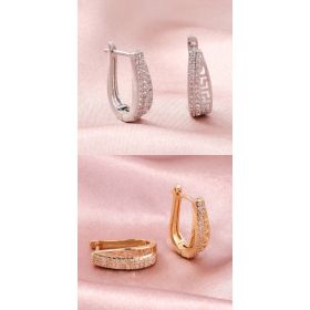 D-shape Button Ear Clip Copper Plating 14k Real Gold Micro-inlaid White Zirconium Earrings (Option: SUIT)