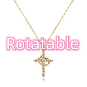 Fashion Jewelry Cross Full Diamond Crown Rotatable Necklace (Option: Golden Crown Rotatable-1PC)