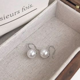 Sterling Silver Needle Japanese And Korean Pearl Earrings Non-piercing Ear Clip (Option: 14mm white pearl silver)