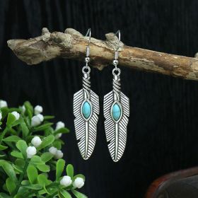 Silver Geometric Metal Turquoise Earrings (Option: A8005)