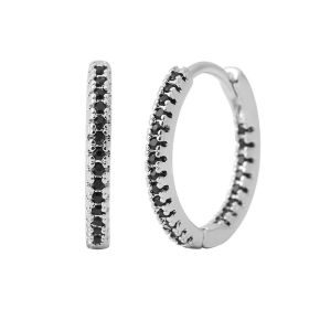 Circle Female Earrings Ear Clip Multicolor Zircon Elegant (Option: Silver Black Diamond)