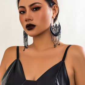 Halloween Flower Hollow Tassel Stud Earrings (Option: Black)