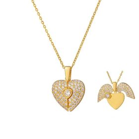 Women's Heart Opening And Closing Necklace Wings Pendant Clavicle Chain Jewelry (Option: Women-Gold)