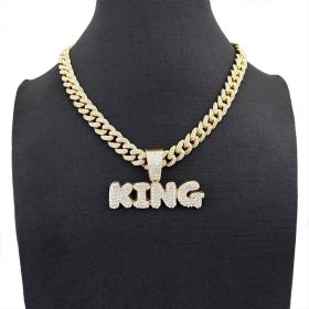 13mm Width Football Pendant Necklace,Full Diamond King Fashion Pendant Necklace, 3D Diamond Gold Zinc Alloy Stainless Steel Religious Zircon (Option: Golden)