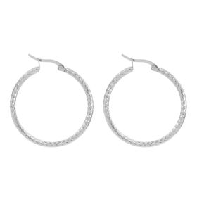 18K Gold-plated Dense Emboss Round Ring Earrings Advanced Sense (Option: Steel Color)