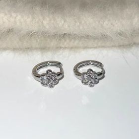 Female Diamond Studded Love Cat Foot Earrings (Option: White)