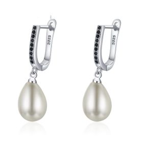 Popular OL Accessories Circle Full Rhinestone Zircon Earrings (Option: Black)