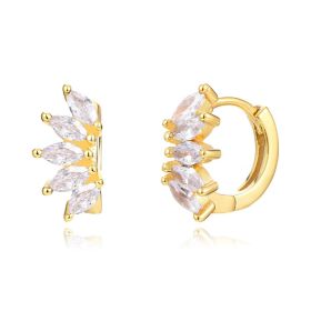 Ins Style Color Zircon All-match Earrings Symmetrical Horse Eye Stone (Option: Gold Plated White Diamond)