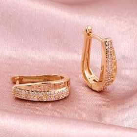 D-shape Button Ear Clip Copper Plating 14k Real Gold Micro-inlaid White Zirconium Earrings (Option: Gold)