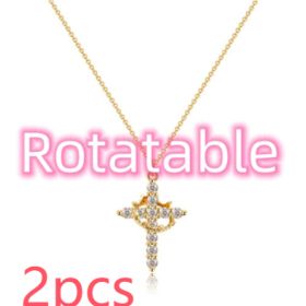 Fashion Jewelry Cross Full Diamond Crown Rotatable Necklace (Option: Golden Crown Rotatable-2PCS)