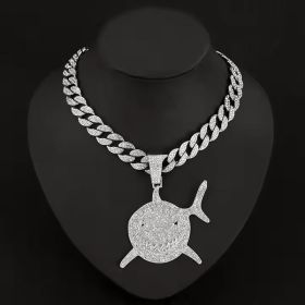 13mm Width Football Pendant Necklace,rhinestone Gold-plated Shark Pendant Necklace, 3D Diamond Gold Zinc Alloy Stainless Steel Religious Zircon (Option: Silvery)