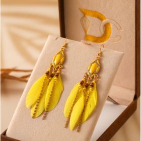 Creative Retro Tassel Feather Earrings Women's Long Oil Dripping (Option: DC15477 yellow)