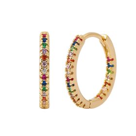 Circle Female Earrings Ear Clip Multicolor Zircon Elegant (Option: Golden Diamond)