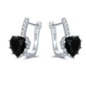 Beautiful All-match Loving Heart Zircon Earrings Copper (Option: Black)